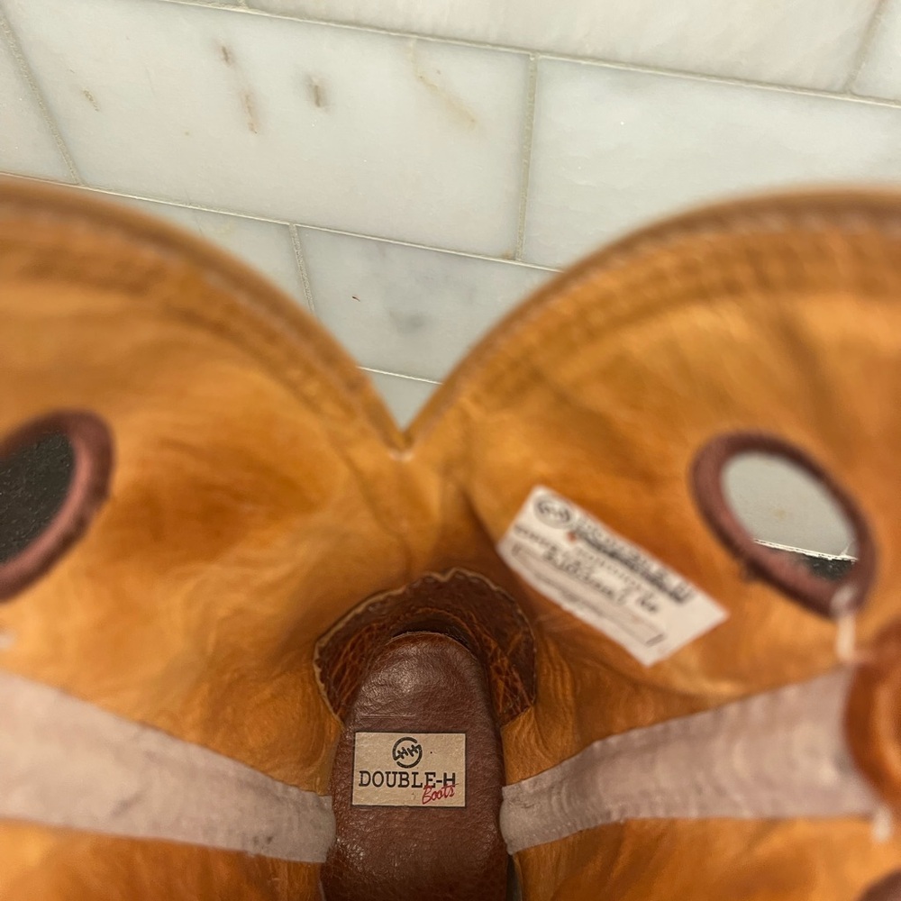 Double H Tan, Brown and teal Leather Cowboy Boots - Picture 4 of 9